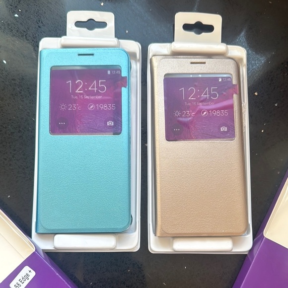 Samsung Galaxy S6 Edge Flip Wallet Case-Teal and gold bundle New ,open for photo - Picture 2 of 9